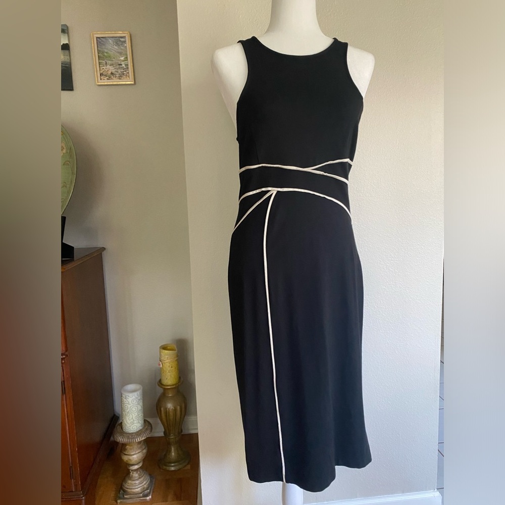 Elegant Black Dress with White Accents